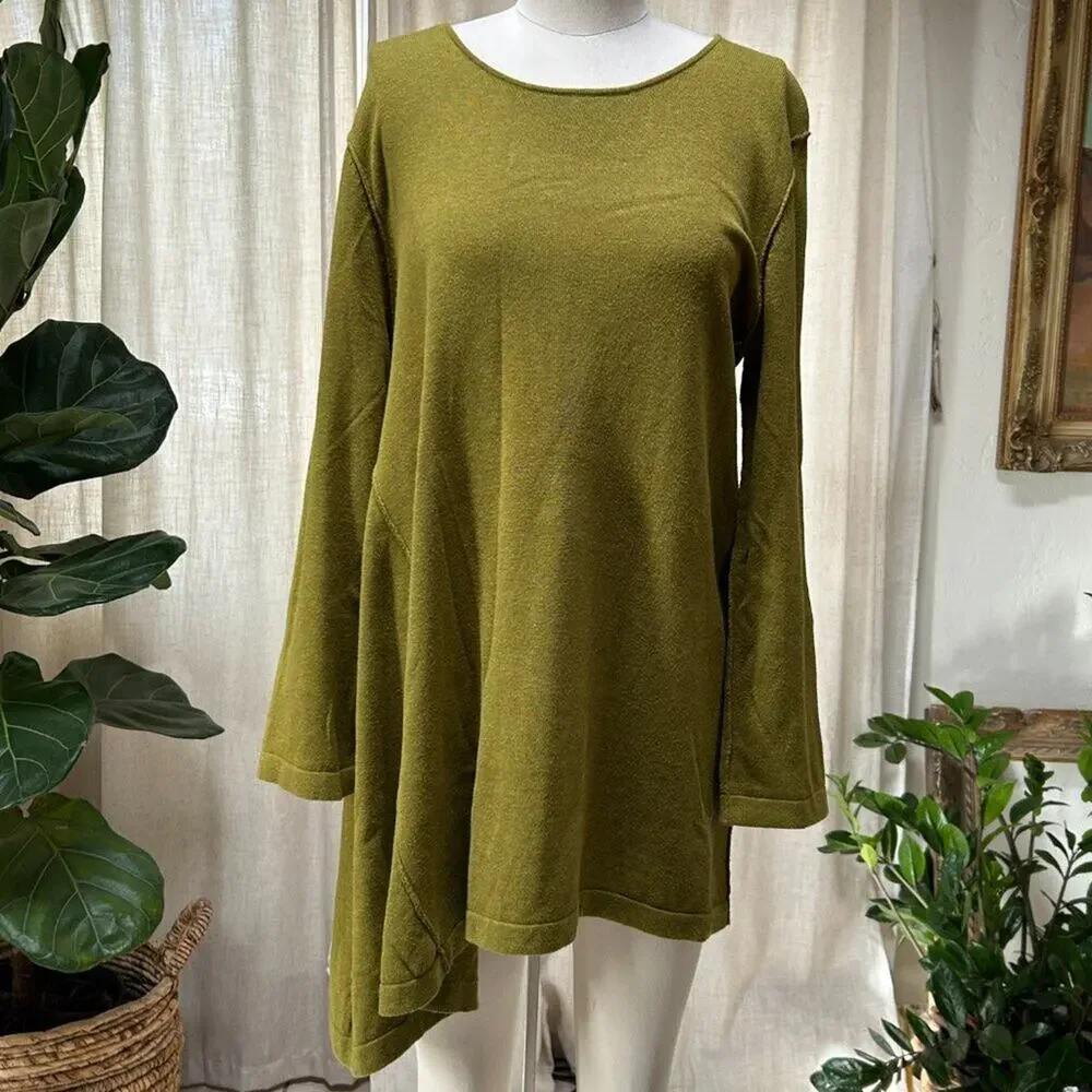 Asymmetrical Lagenlook Cotton Tunic Dress‎ Capsule Layering Bryn Walker Green S